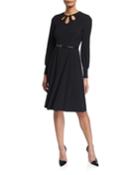 Cutout Fit-&-flare Belted Dress