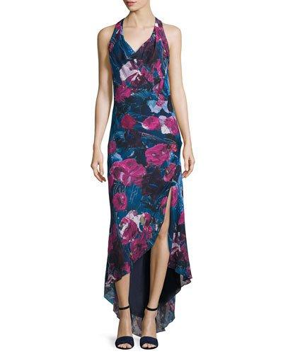 Silk Sleeveless Cowl-neck Dress, Printed