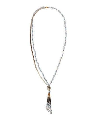 Long Freshwater Pearls & Smoky Quartz Tassel Necklace