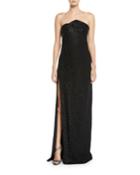 Chalet Strapless Slit-skirt Shimmer Column Gown