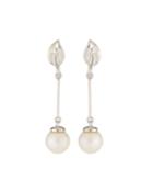 14k White Gold 1-diamond Stick Dangle Pearl Earrings