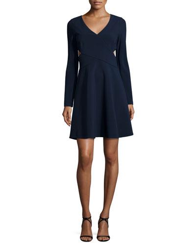 Crisscross-waist Dress W/cutouts, Navy