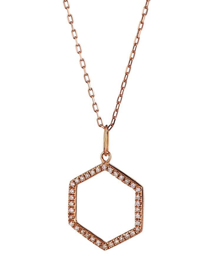 14k Rose Gold Diamond Open-hexagon Pendant Necklace