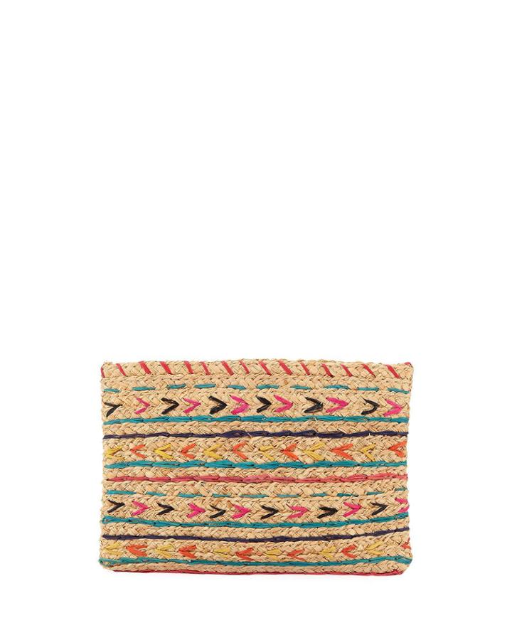 Tribal-embroidered Raffia Clutch