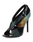 Beverlee Perforated Sandal, Black/turquoise