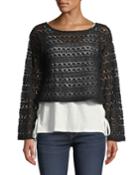 Lace-sweater Tie-tee Twofer Top