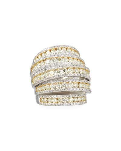 18k Five-row Yellow & White Diamond Band Ring, 5.23tcw,