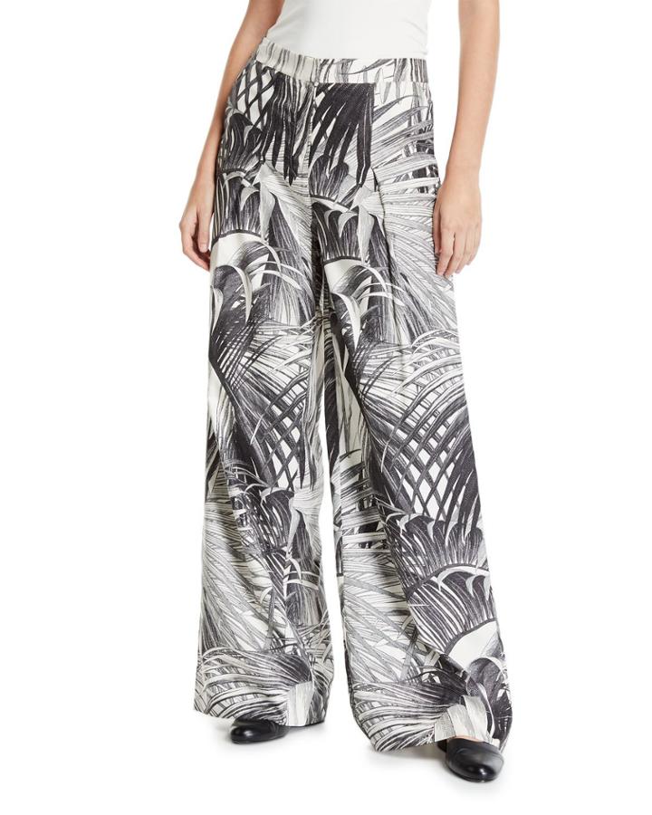 Palm Print Wide-leg Trousers