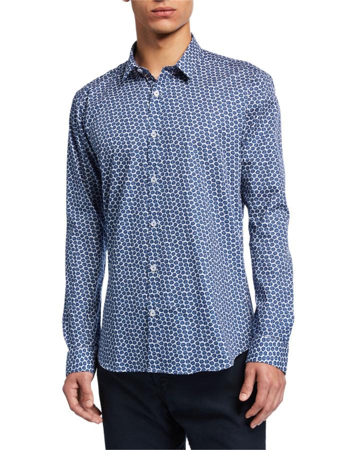 Men's White And Blue Floral-print