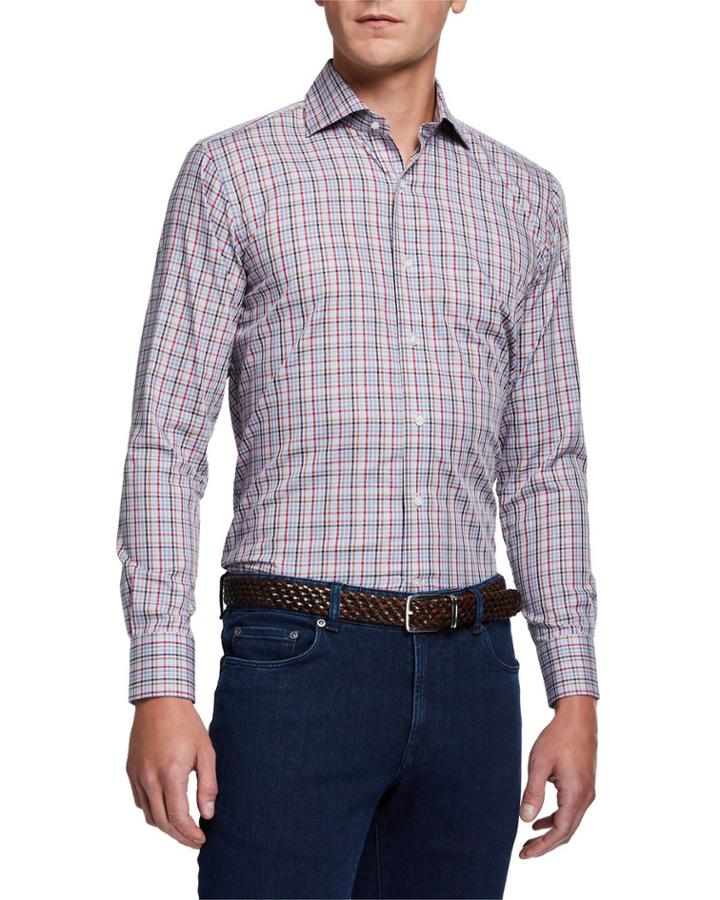 Men's Multicolored Small-check Long-sleeve