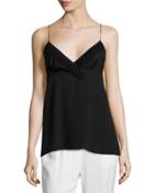 Spaghetti Tank With Fringe Trim, Black