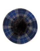 Plaid Pompom Beret Hat