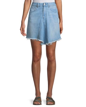 Marilyn Levy A-line Denim Skirt W/ Asymmetric Frayed Hem