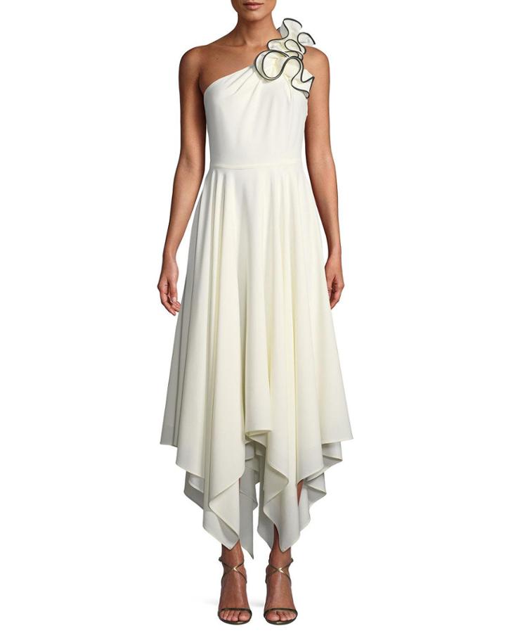Ruffle One-shoulder Crepe Gown