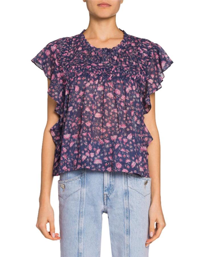 Layona Printed Crewneck Flounce Top