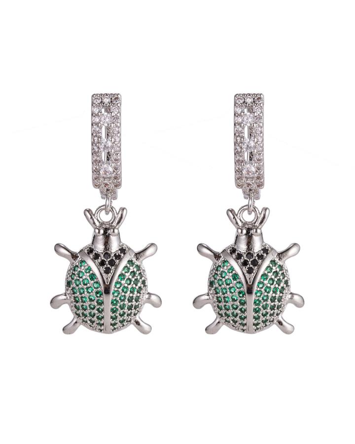 Cubic Zirconia Ladybug Drop Earrings,