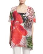 Short-sleeve Tropical Orchid-print Caftan,