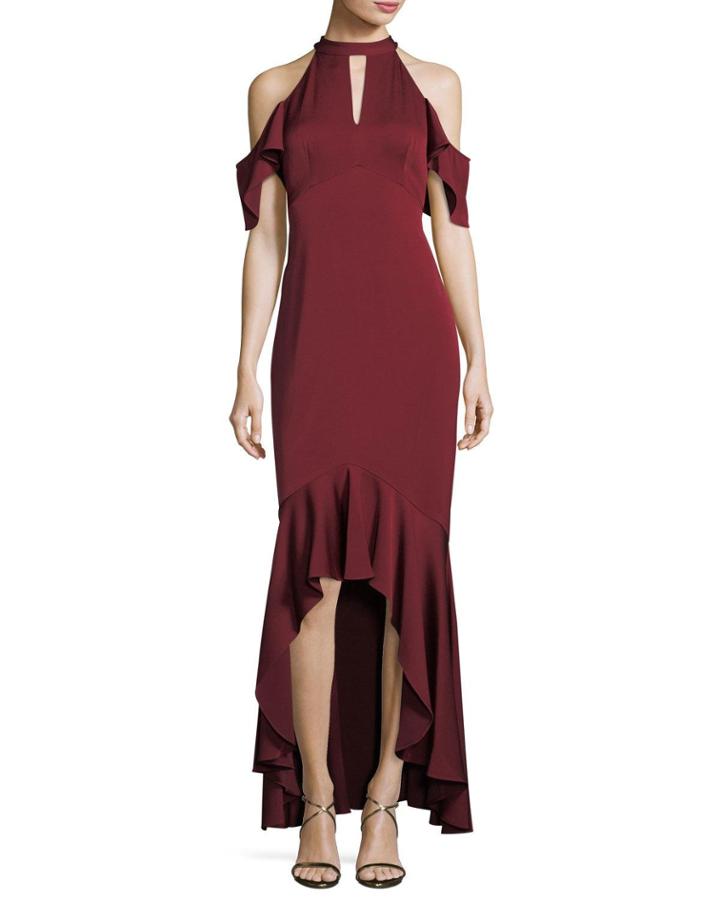 Montrose High-low Ruffle Cold-shoulder Gown