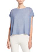 Crewneck Linen Crepe Short-sleeve Top