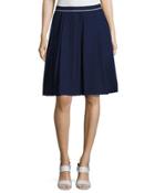 Contrast-piping A-line Skirt, Blue/white