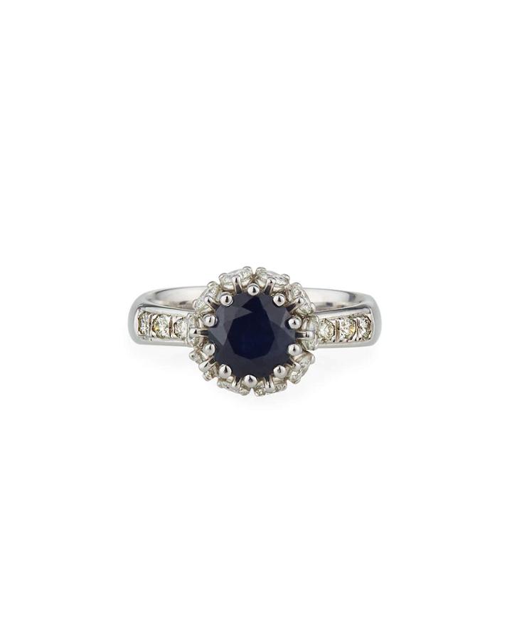 Platinum Blue Sapphire & Diamond Ring,