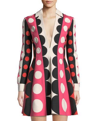 Crepe Couture Long-sleeve Fit-and-flare Dress