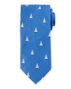 Sailboat-print Silk Tie, Tarheel Blue