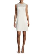 Sleeveless Sheer-yoke Dress, Cream