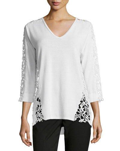 3/4-sleeve Lace-inset