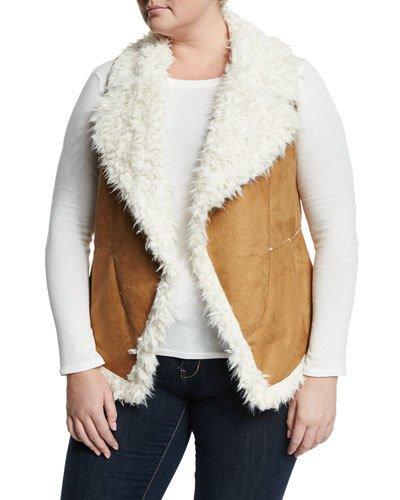 Faux-suede Open-front Vest, Light Cedar,