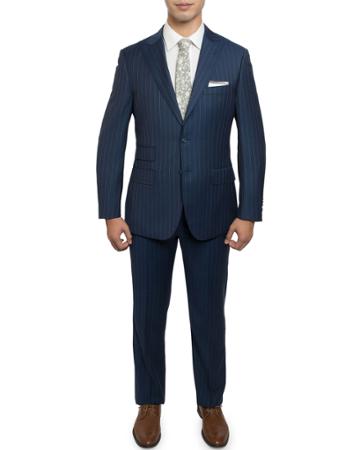 Men's Slim-fit Pinstriped Wool Suit, Blue/white