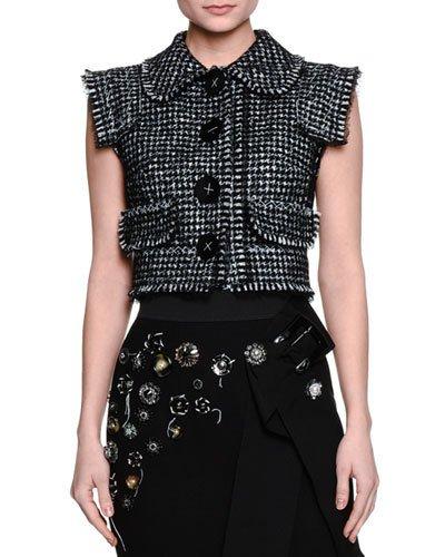 Peter Pan-collar Button-front Vest, Black/white