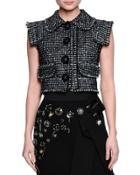 Peter Pan-collar Button-front Vest, Black/white
