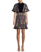 Short-sleeve Clip Velvet Flounce Dress