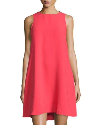 Sleeveless Crepe Trapeze Dress, Red