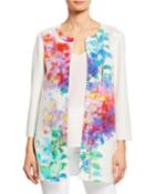 Crinkle Glisten Floral-print 3/4-sleeve