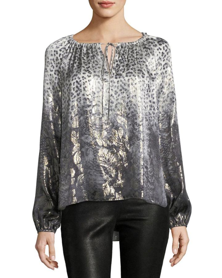 Mariella Long-sleeve Metallic Silk-blend Blouse