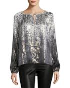 Mariella Long-sleeve Metallic Silk-blend Blouse