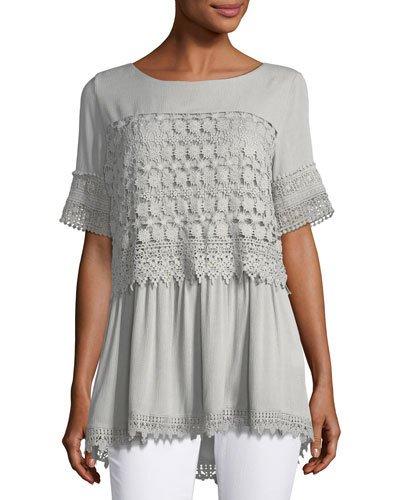 Lace-popover Woven Top