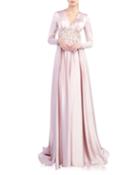 V-neck Long-sleeve Pleated