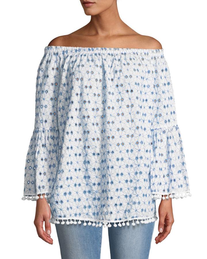 Alana Off-the-shoulder Clover-eyelet Blouse