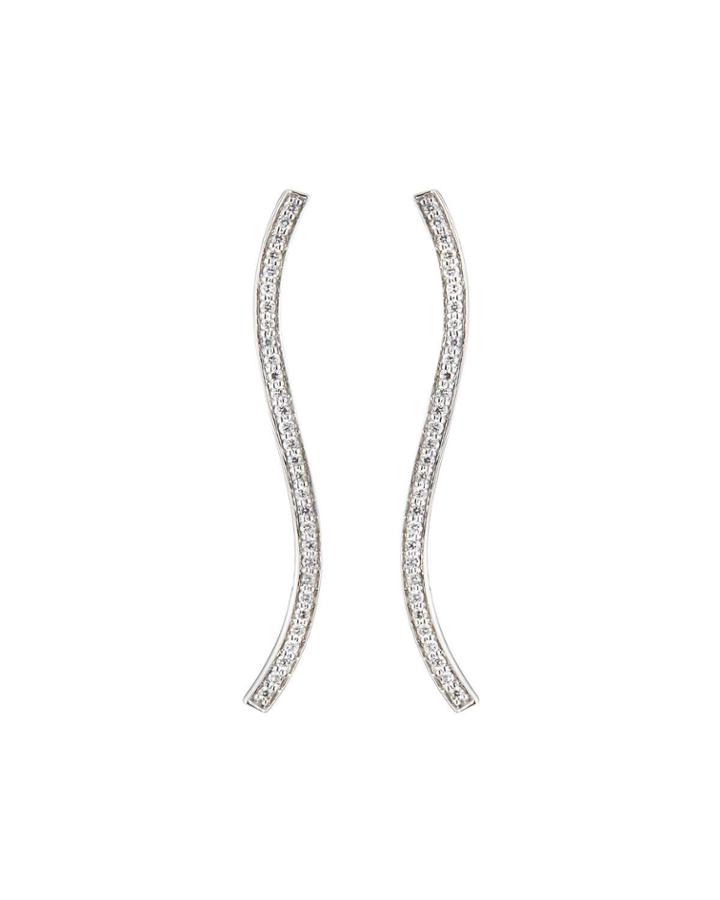 18k White Gold Wavy Diamond Pave Earrings