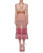 Sleeveless Colorblock Lace Midi Dress, Pink