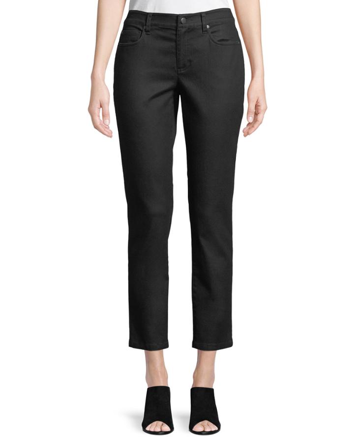 Coated Skinny Ankle Jeans, Black