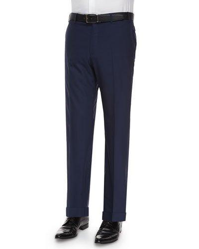 Parker Flat-front Super 150's Trousers, Blue