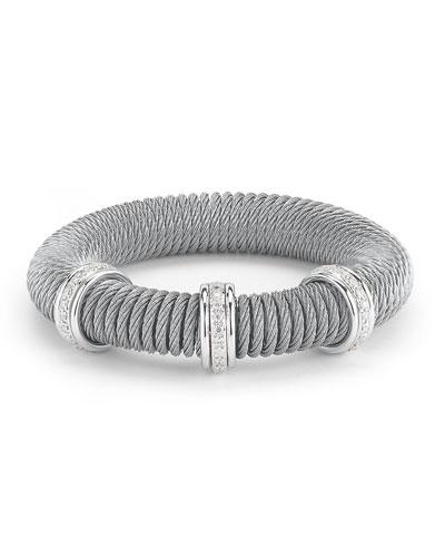 Micro-cable Pave Diamond Spring Coil Bracelet, Gray,