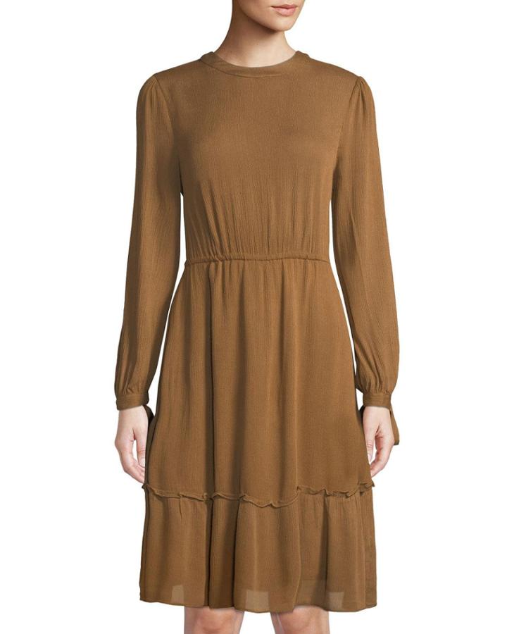 Long-sleeve Tie-cuff Peasant Dress