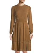 Long-sleeve Tie-cuff Peasant Dress