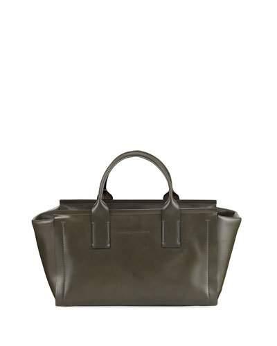 Leather Wide Top Handle Bag, Gray