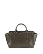 Leather Wide Top Handle Bag, Gray